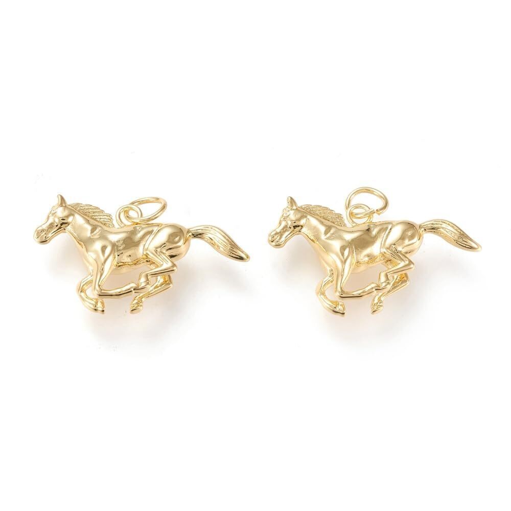 9828 5Pcs Golden Color Cute Horse Charms 3D Farm Animal Charms for Jewelry